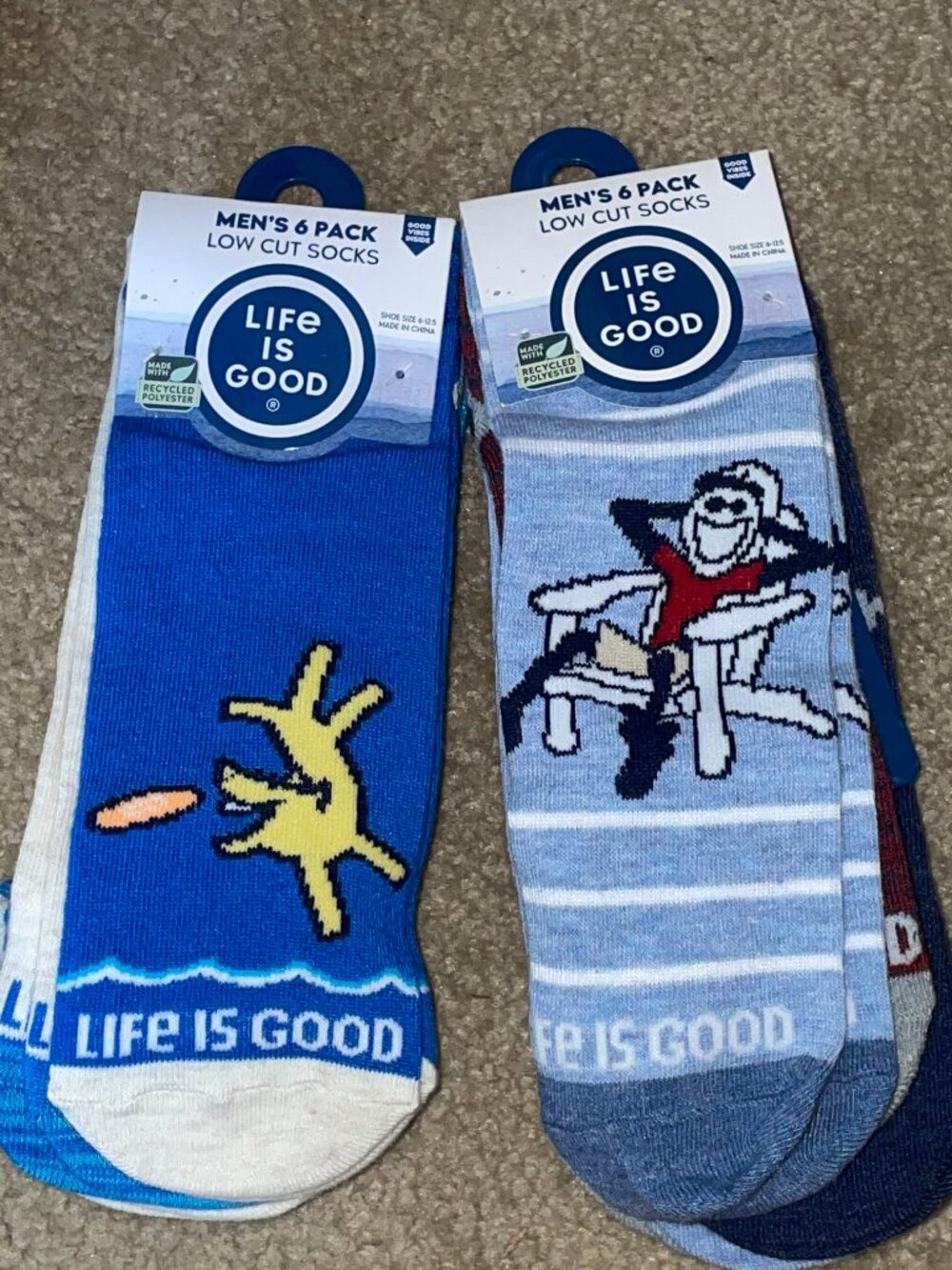 NWT 12 Prs LIFE IS GOOD Low Cut Summer Frisbee Dog Blue Socks